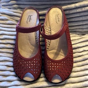 Jambu red leather mules. Size 9.5 W